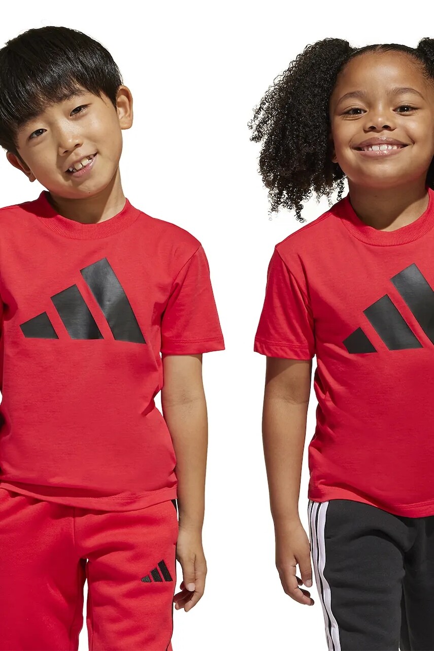 Detské bavlnené tričko adidas červená farba, s potlačou, JN8007