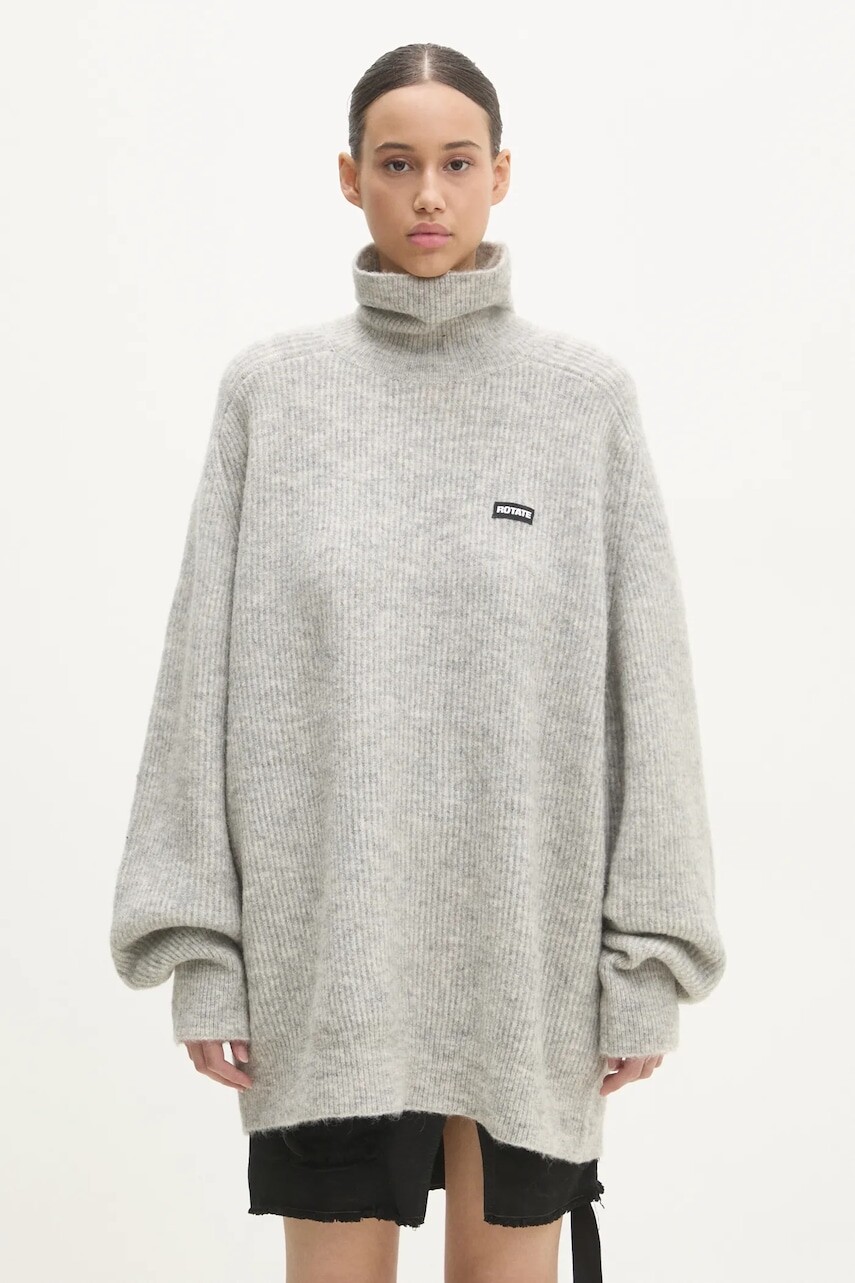 Vlnený sveter Rotate Turtleneck dámsky, šedá farba, s rolákom, 113128039
