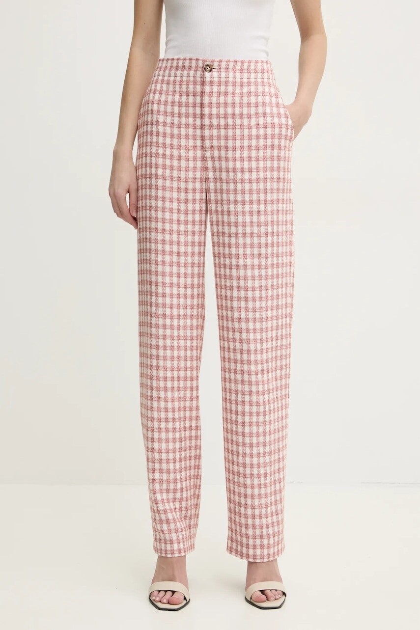 Nohavice s prímesou ľanu Moschino Jeans béžová farba, rovné, vysoký pás, 0307 3226