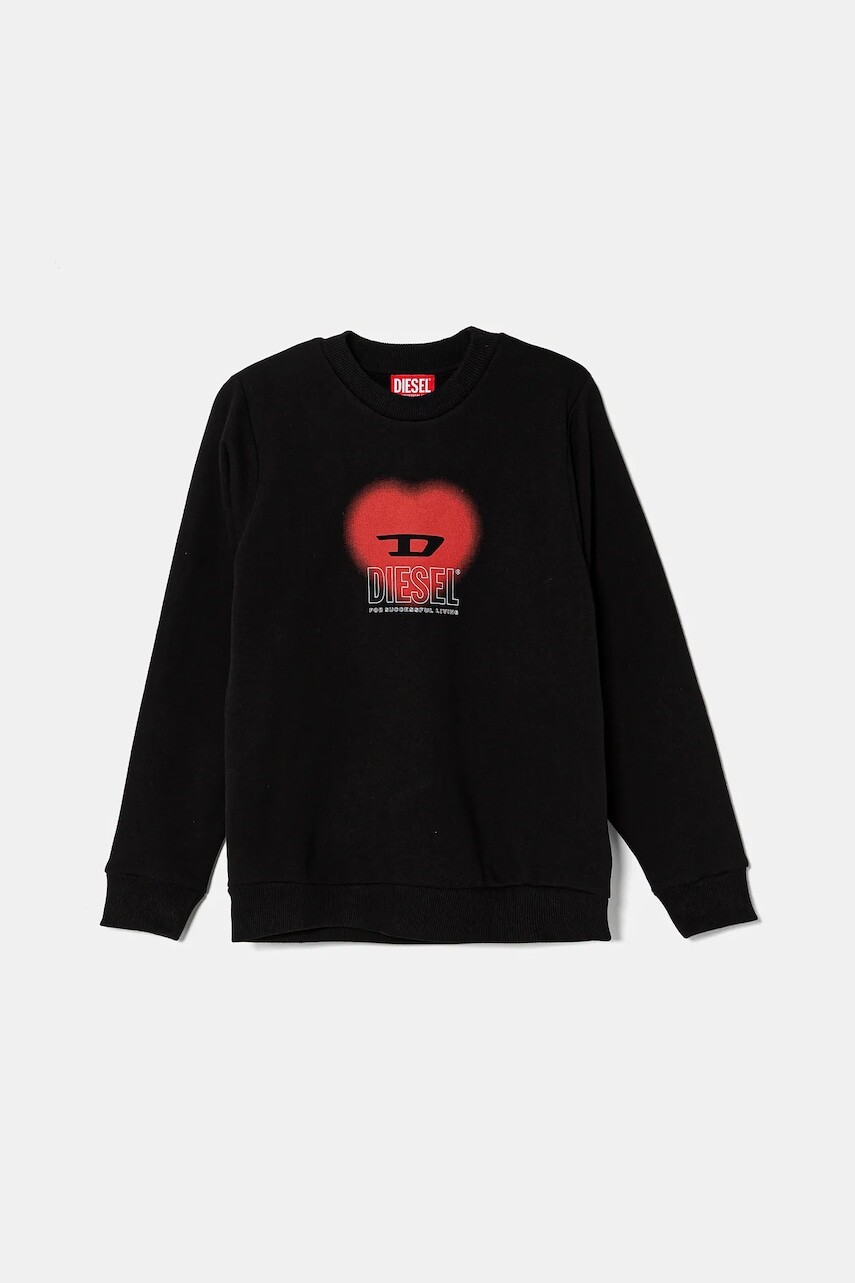 Detská bavlnená mikina Diesel SCACUORE SWEAT-SHIRT čierna farba, s potlačou, J02230