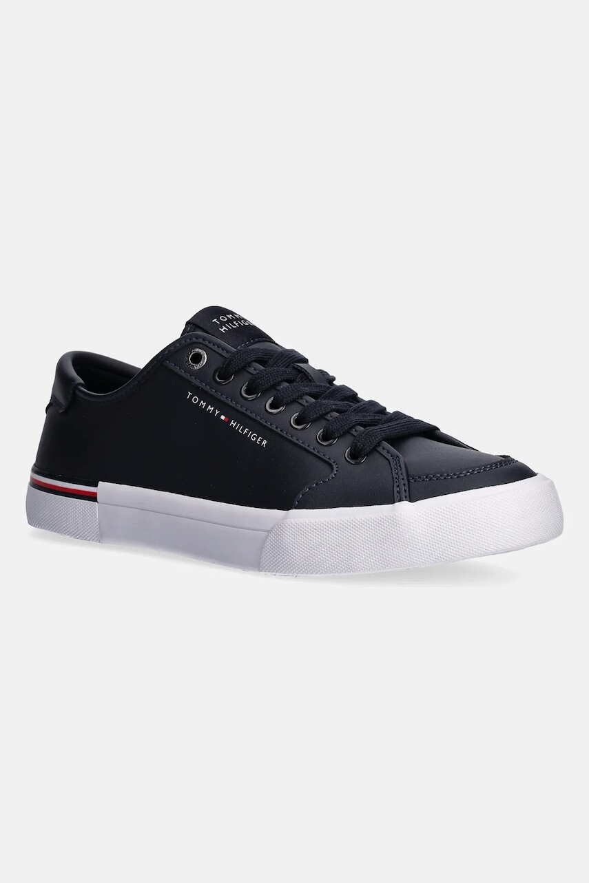 Kožené tenisky Tommy Hilfiger CORE CORPORATE VULC LEATHER tmavomodrá farba, FM0FM05399