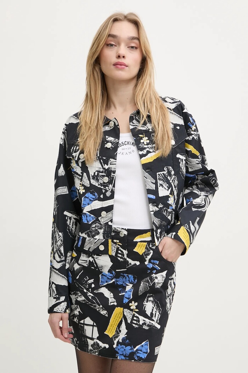 Košeľové sako Moschino Jeans čierna farba, prechodná, oversize, 0611 3241