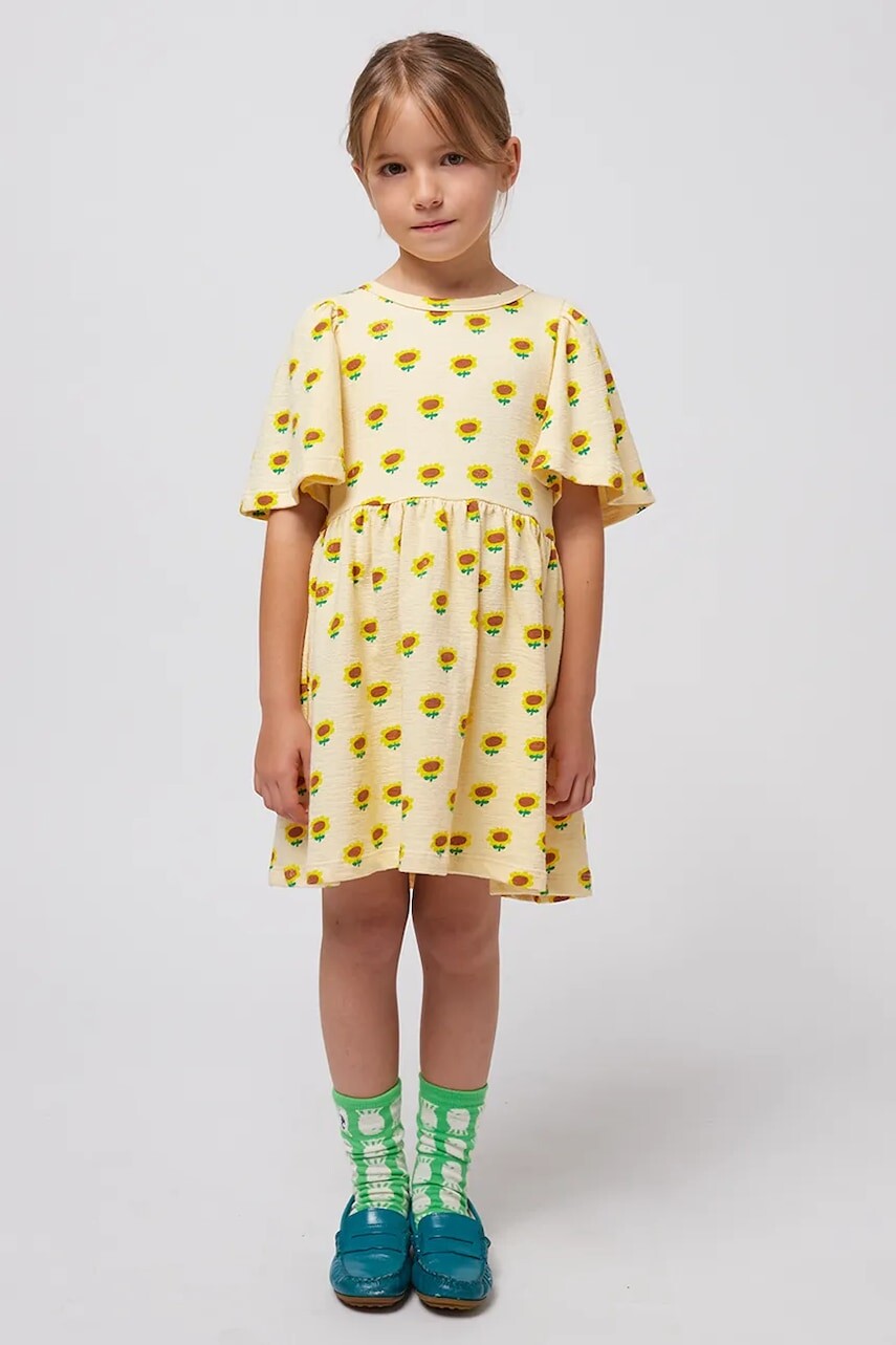 Dievčenské bavlnené šaty Bobo Choses Sunflower žltá farba, mini, áčkový strih, 125AC090