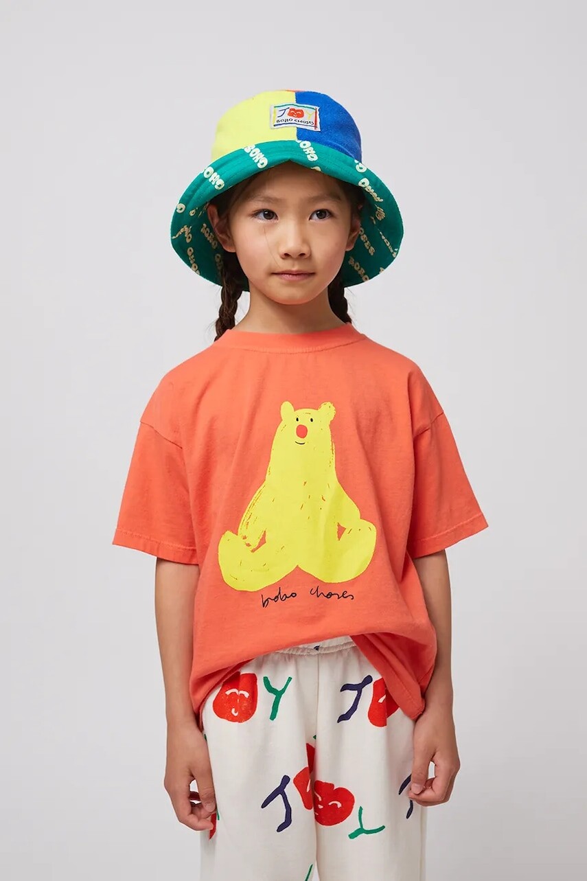 Detské bavlnené tričko Bobo Choses Hug Me Bear oranžová farba, s potlačou, 125AC011