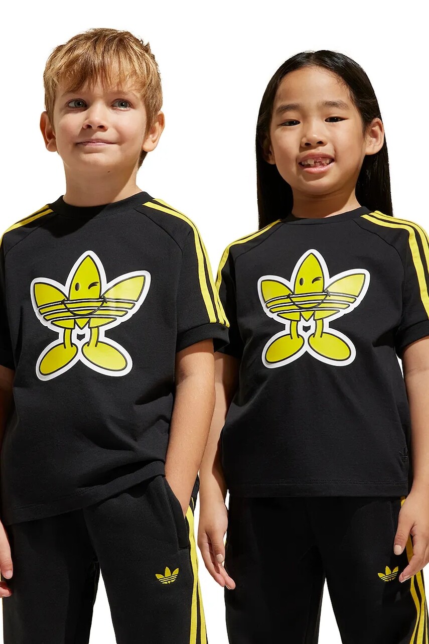 Detské bavlnené tričko adidas Originals čierna farba, s potlačou, JD0456