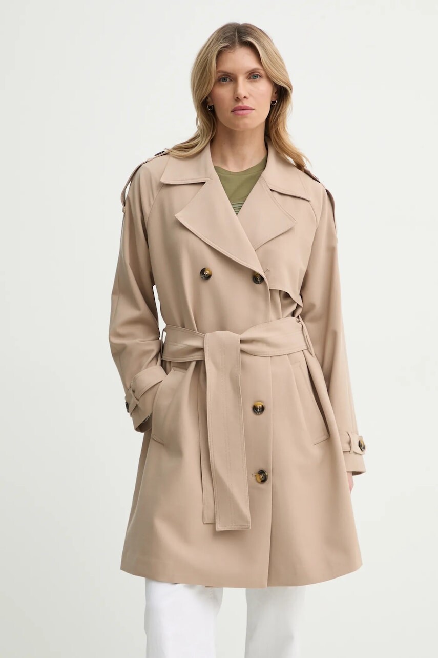Trenčkot Bruuns Bazaar dámsky, béžová farba, prechodný, oversize, BBW3846