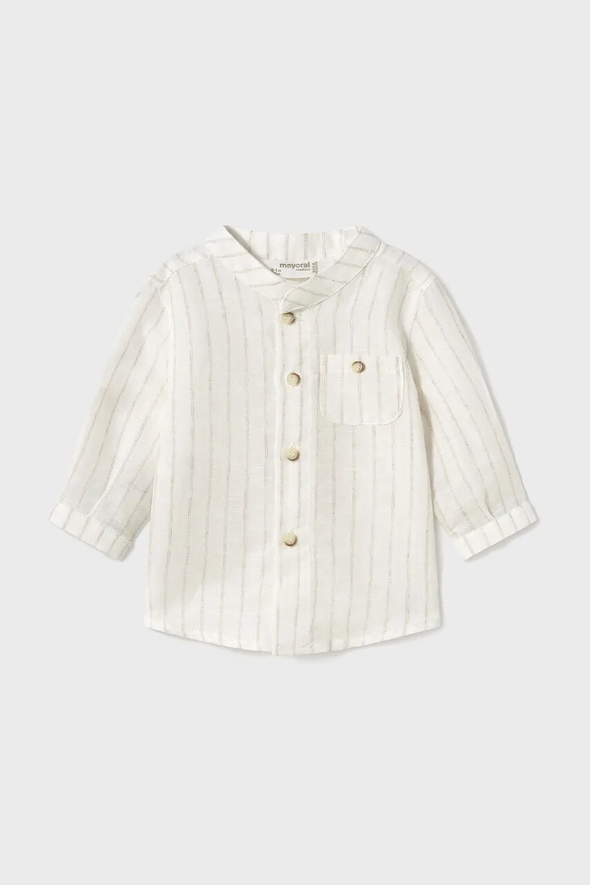 Detská košieľka s prímesou ľanu Mayoral Newborn béžová farba, 1103