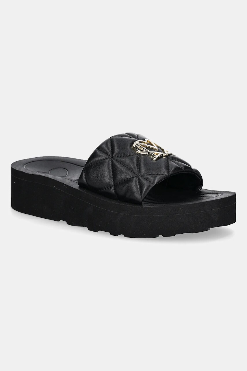 Kožené šľapky Love Moschino dámske, čierna farba, na platforme, JA28014I1MIE0000