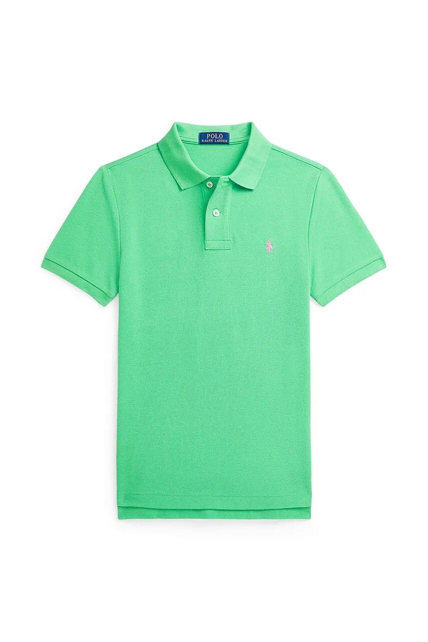 Detská bavlnená polokošeľa Polo Ralph Lauren zelená farba, jednofarebný, 323708857191