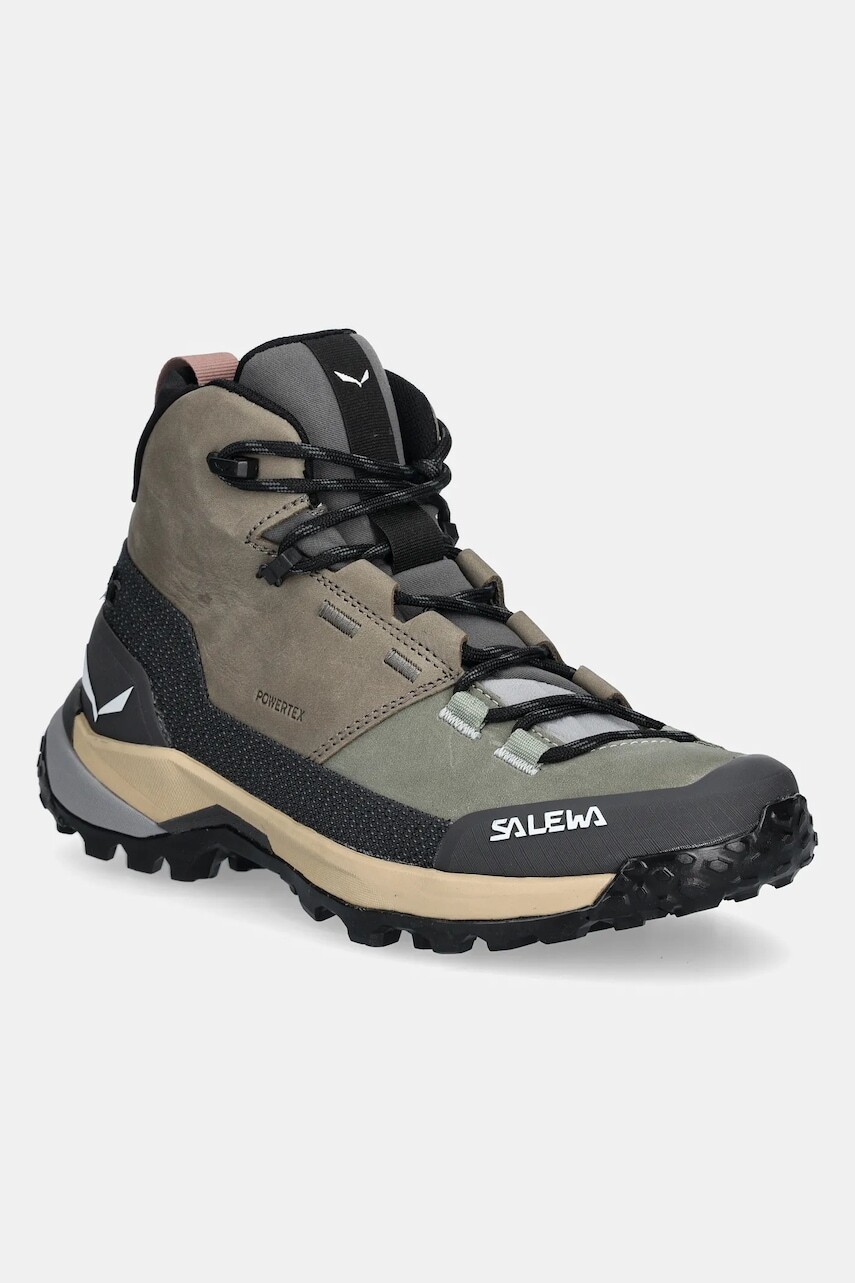Topánky Salewa Puez Leather Mid PTX dámske, zelená farba, 00.0000061460