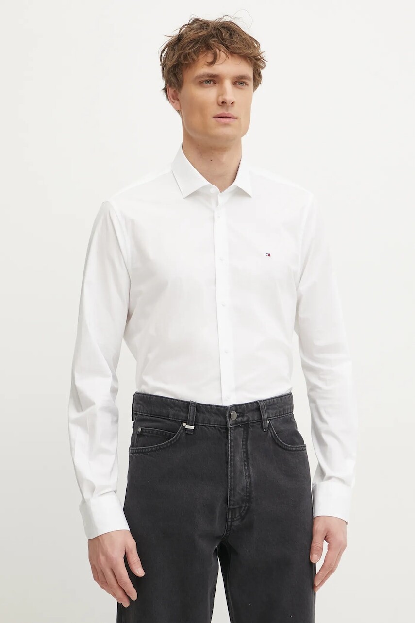 Košeľa Tommy Hilfiger pánska, biela farba, slim, s talianskym golierom, MW0MW39279