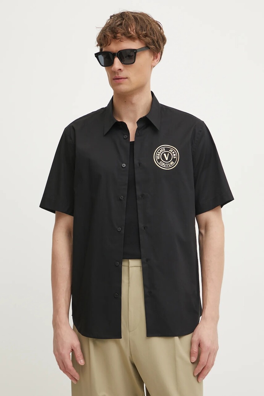 Bavlnená košeľa Versace Jeans Couture pánska, čierna farba, regular, s klasickým golierom, 78GALY11 CN002