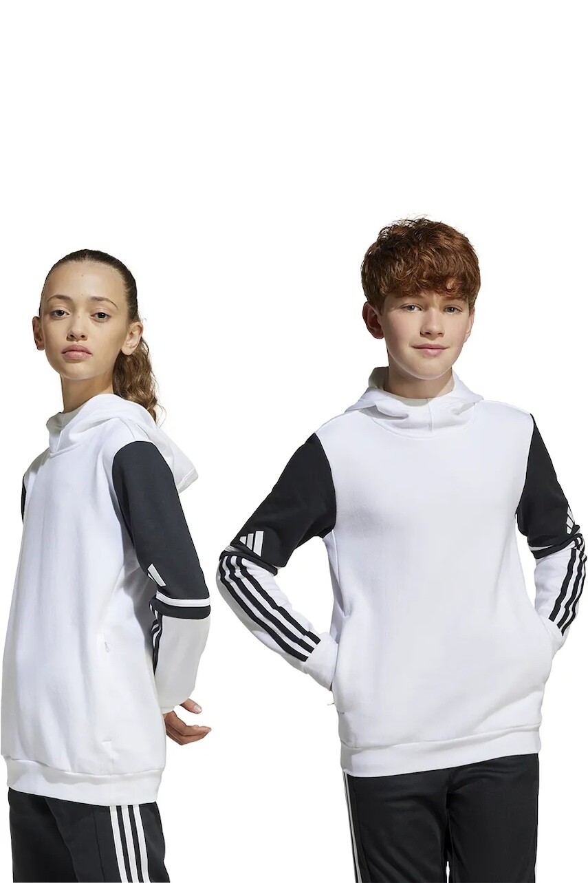 Detská mikina adidas Performance biela farba, s kapucňou, vzorovaná, JD4807