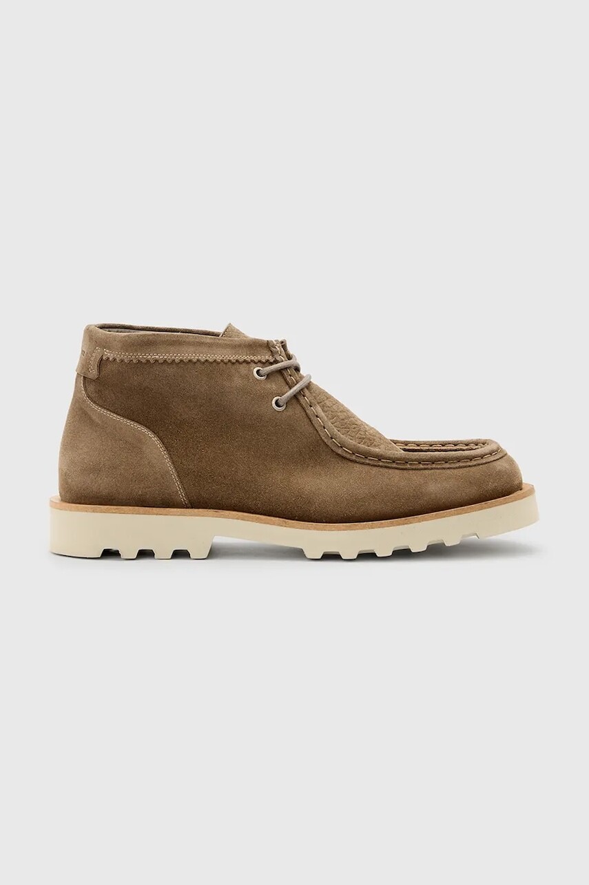 Semišové topánky AllSaints Skiff Suede Boot pánske, šedá farba, M015FC