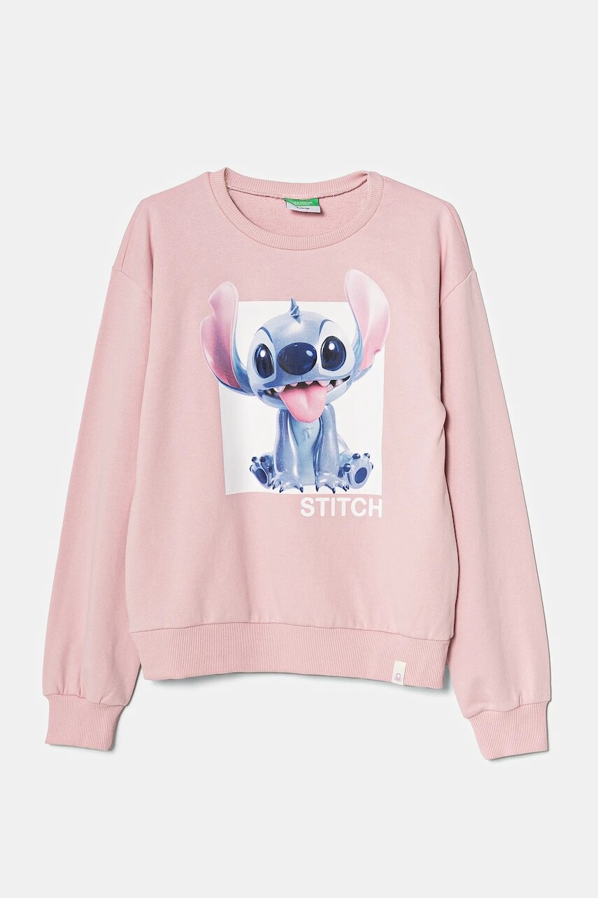 Detská bavlnená mikina United Colors of Benetton ružová farba, s potlačou, 3PQMC10MU