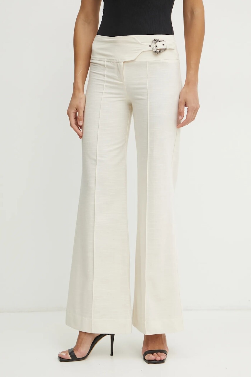 Bavlnené nohavice Versace Jeans Couture dámske, béžová farba, zvony, vysoký pás, 78HAA104 N0439