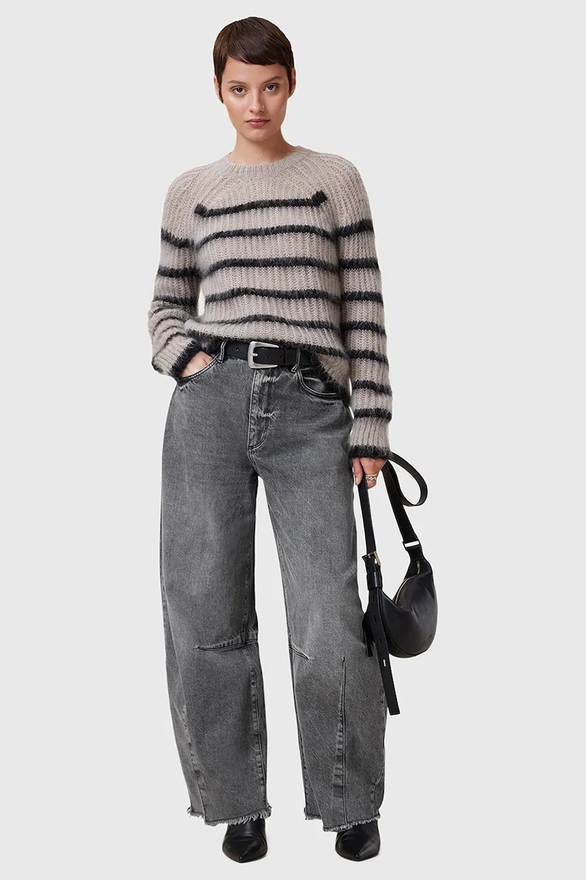 Bavlnené rifle AllSaints JETT dámske, šedá farba, W043EC