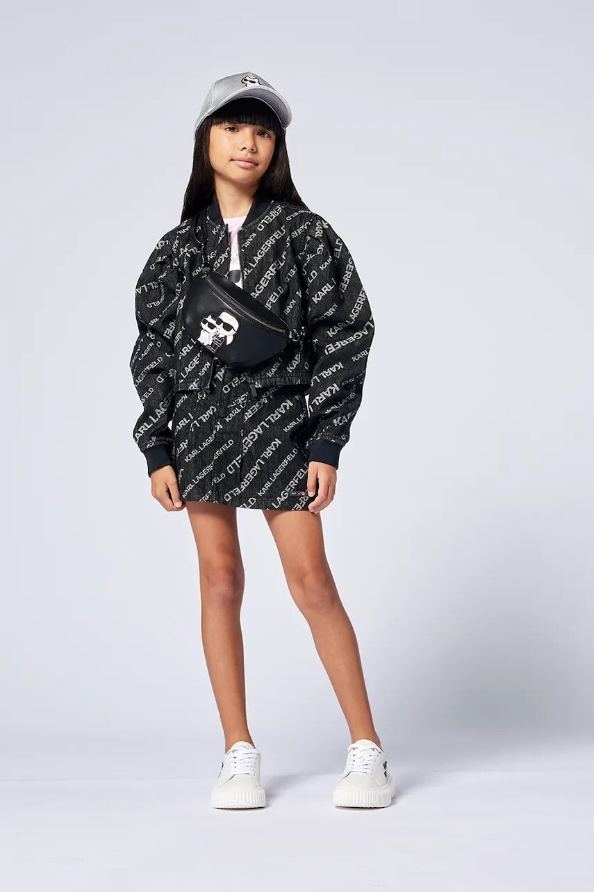 Dievčenská rifľová sukňa Karl Lagerfeld čierna farba, mini, rovný strih, Z30541