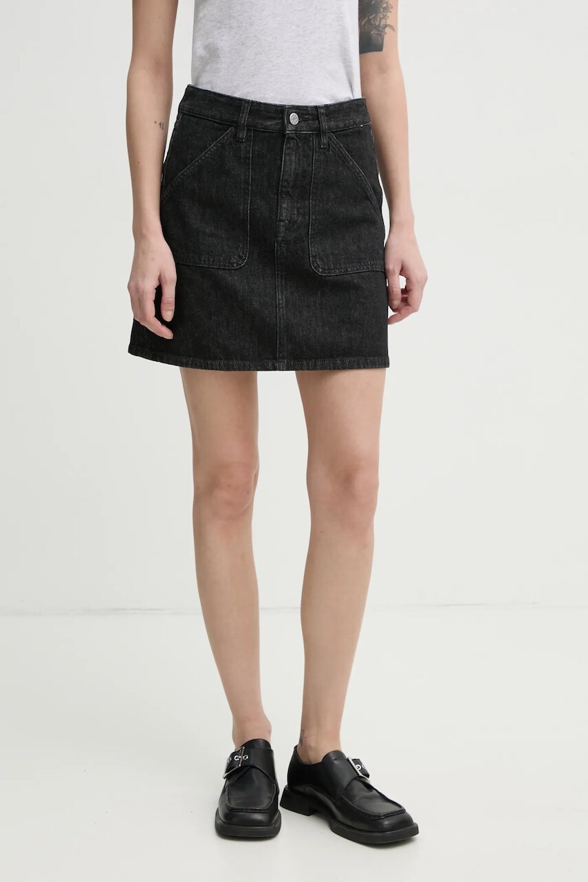 Rifľová sukňa Filippa K čierna farba, mini, áčkový strih, 31226