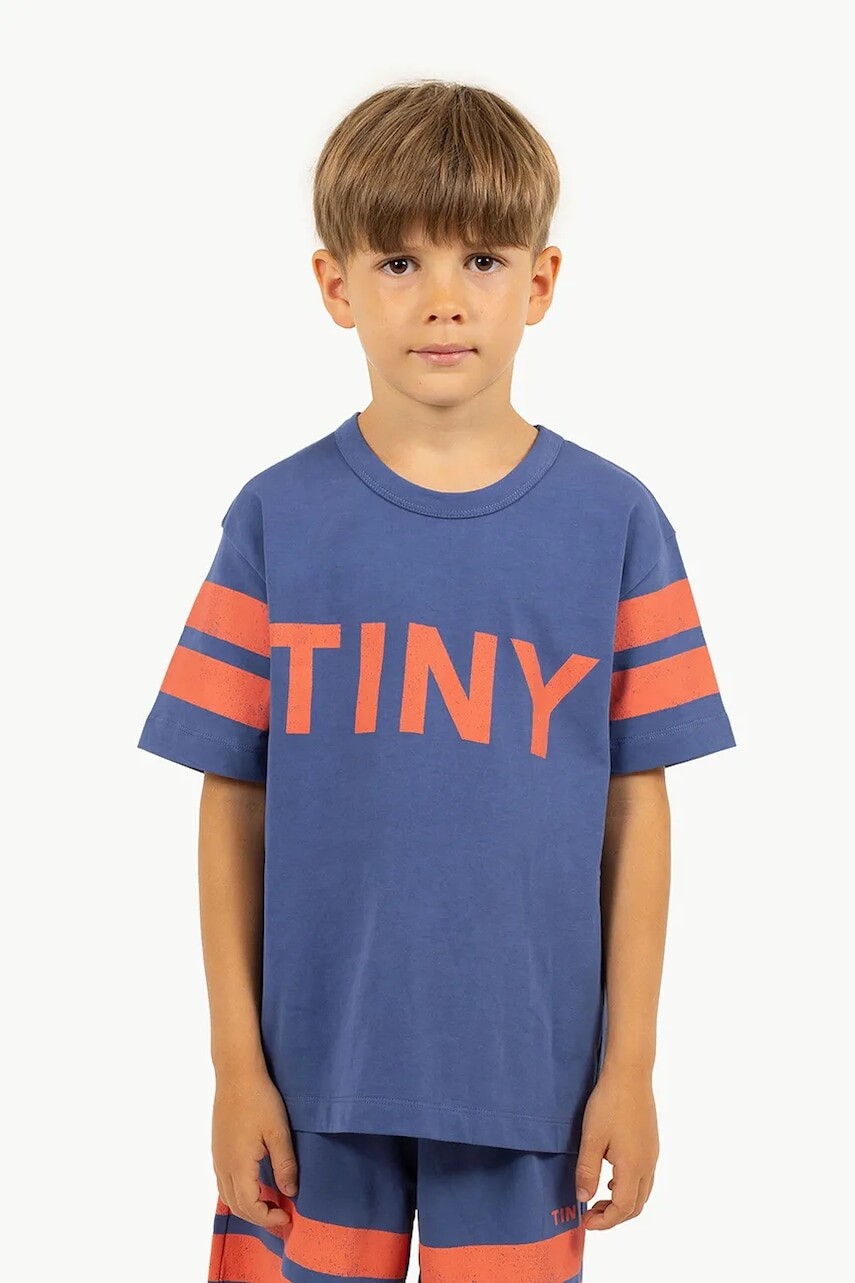 Detské bavlnené tričko Tinycottons STRIPES LOGO TEE tmavomodrá farba, s potlačou, SS25-137