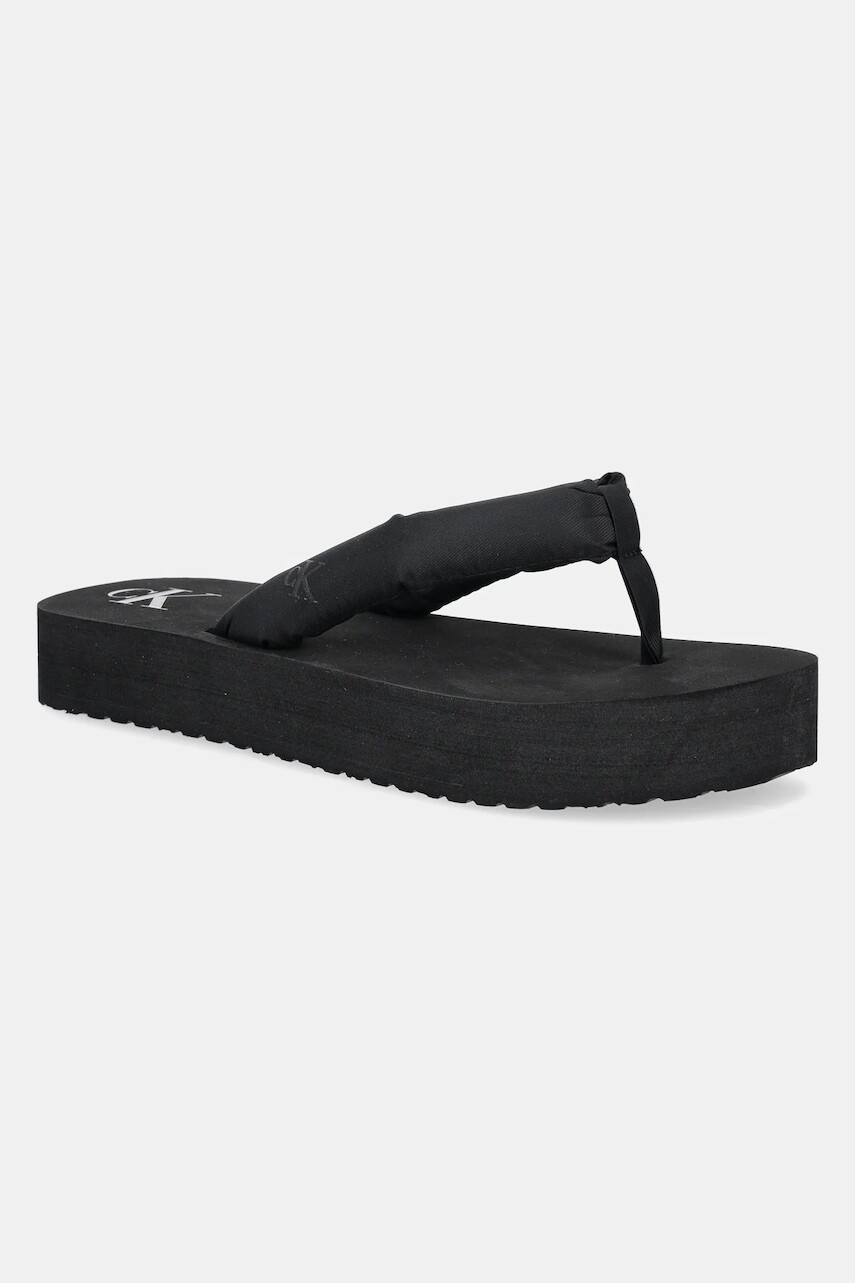 Šľapky Calvin Klein Jeans BEACH SANDAL FLATFORM TTXR SATIN dámske, čierna farba, na platforme, YW0YW01723