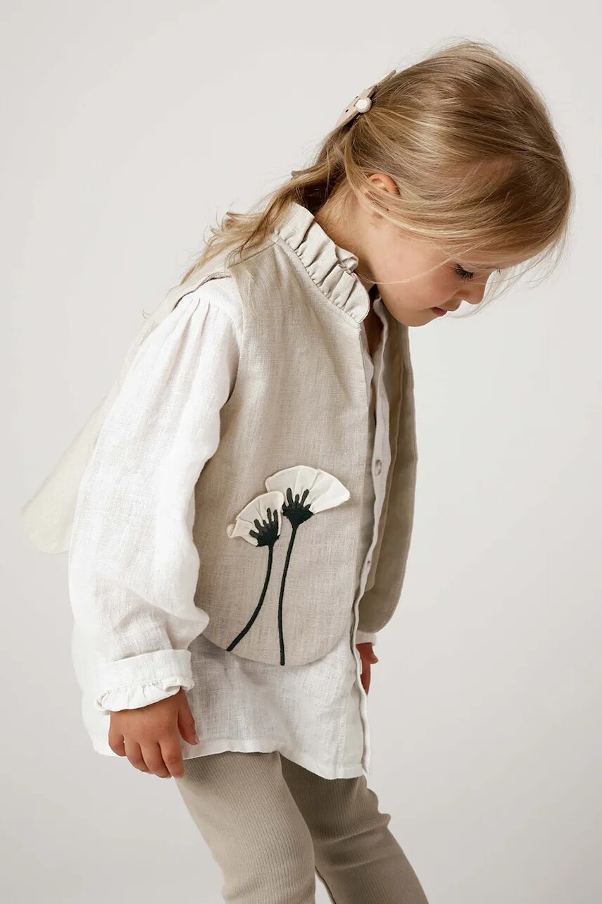 Detská ľanová vesta Donsje Sugy Linen Gilet Poppy béžová farba, 4098102