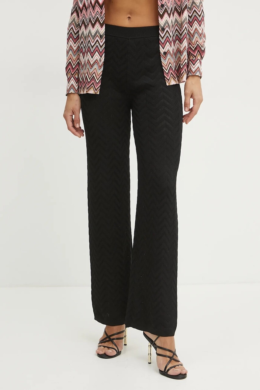 Nohavice Missoni dámske, čierna farba, široké, vysoký pás, DS25SI05.BK044U