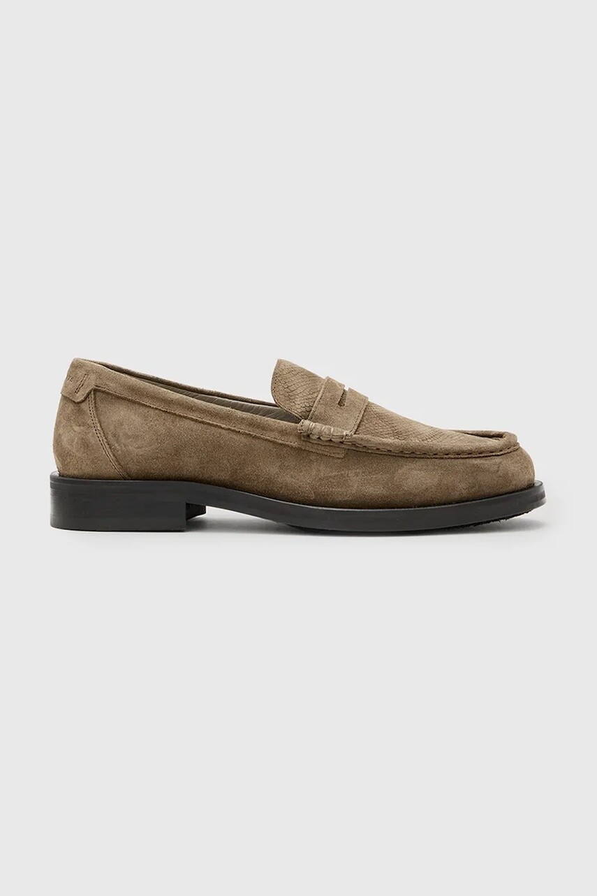 Semišové mokasíny AllSaints Bloom Suede Loafer pánske, hnedá farba, M022FC