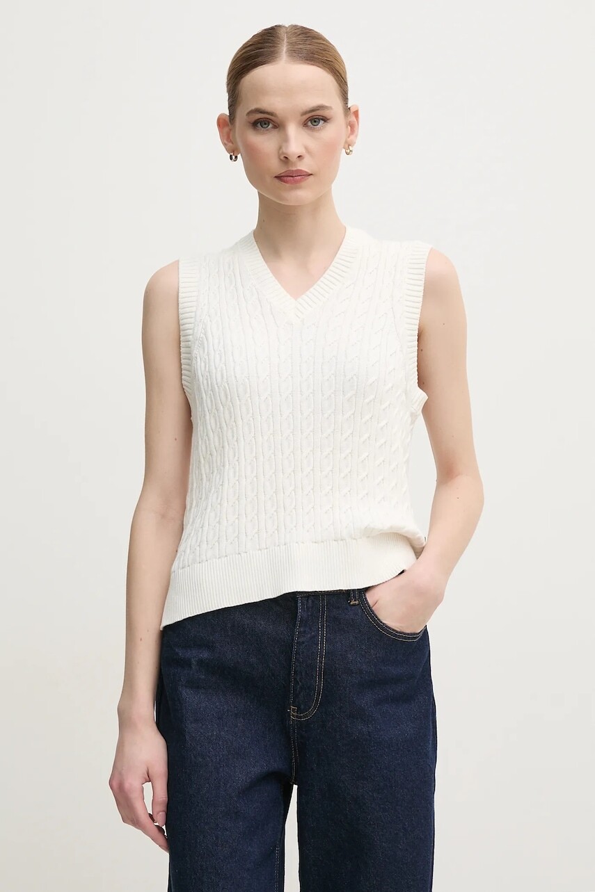Bavlnená vesta Barbour Hartland dámske, béžová farba, LKN1637WH71