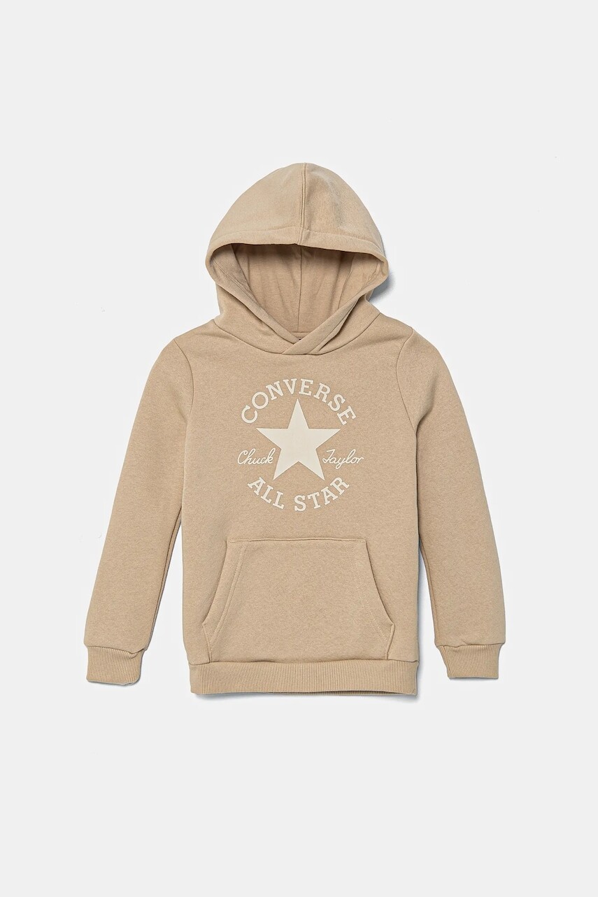 Detská mikina Converse béžová farba, s kapucňou, s potlačou, 8CG575