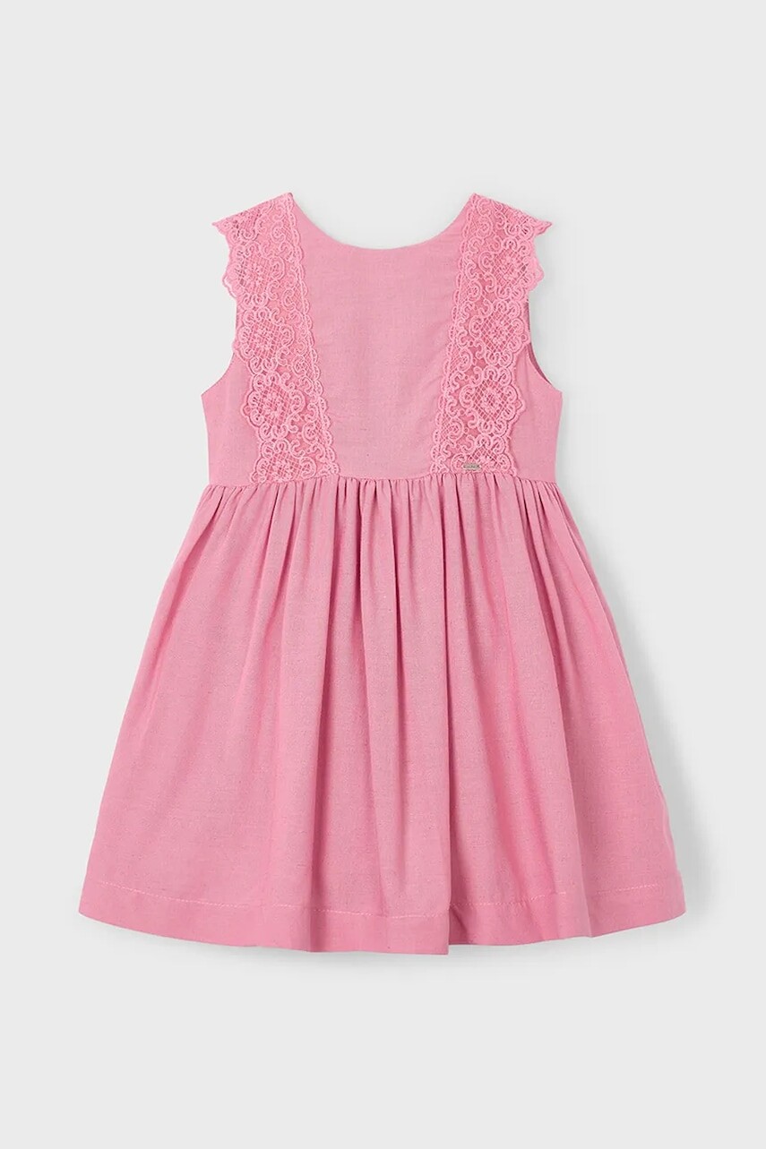 Ľanové šaty pre deti Mayoral ružová farba, mini, rovný strih, 3910