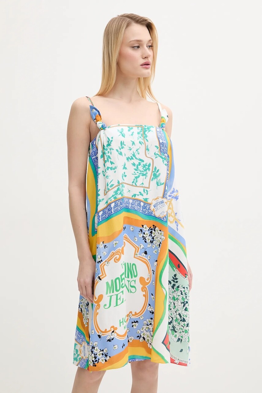 Šaty Moschino Jeans biela farba, mini, rovný strih, 0467 3735