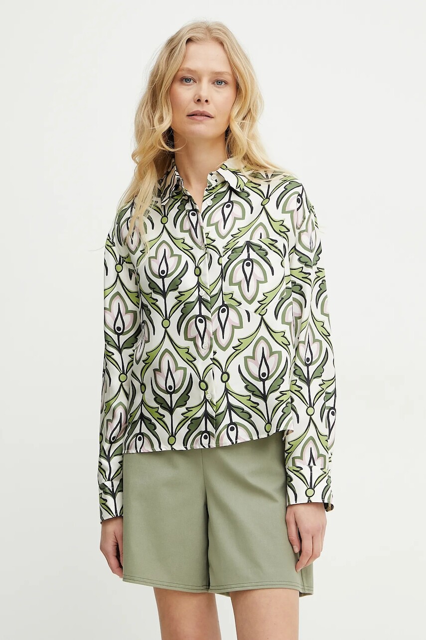 Hodvábna košeľa Weekend Max Mara dámska, zelená farba, regular, s klasickým golierom, 2515111131600