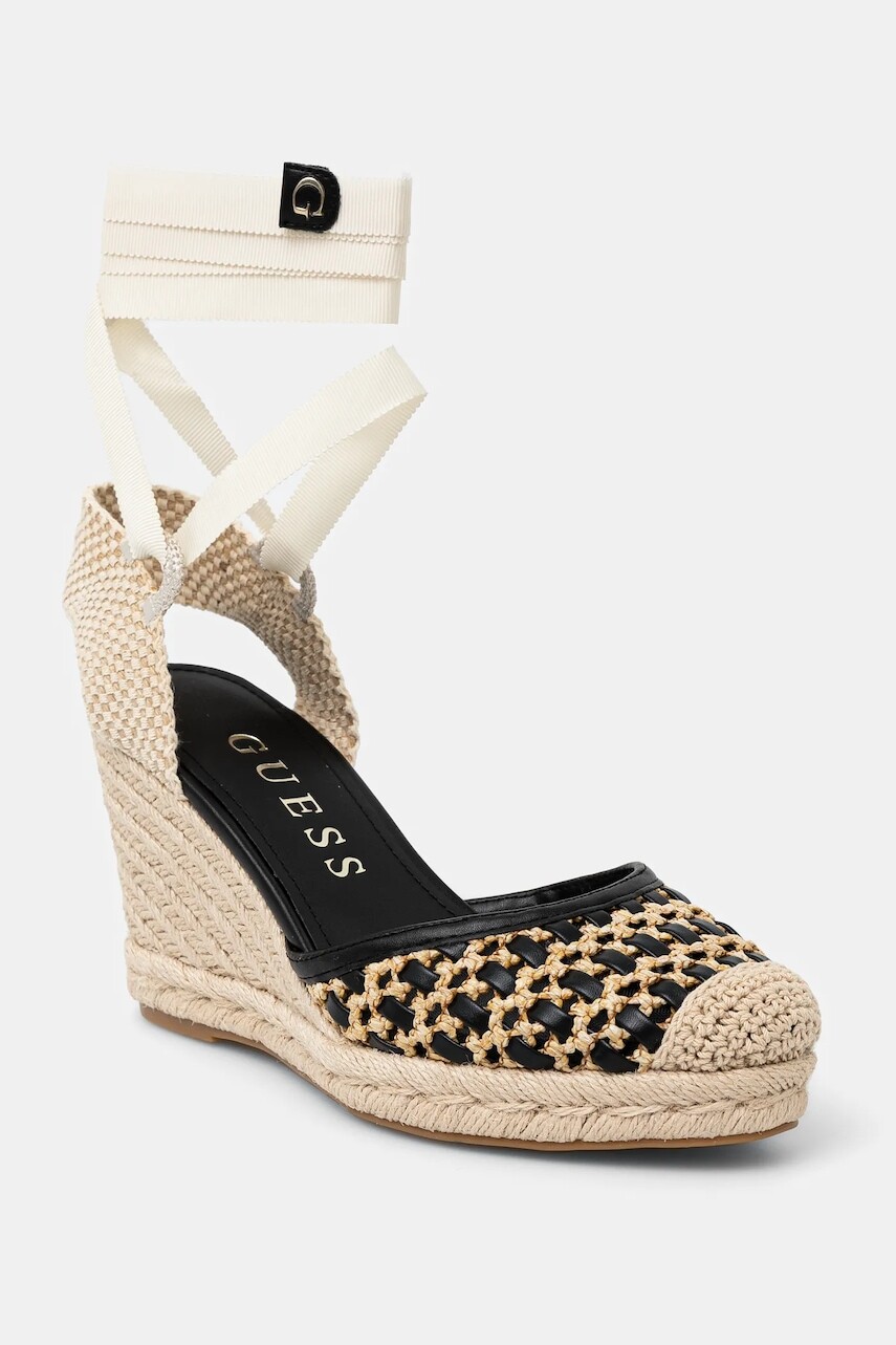 Espadrilky Guess CYRENAM čierna farba, na kline, FLJNAM FAB04