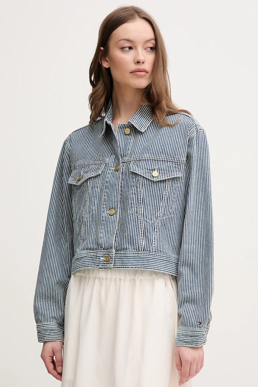 Rifľová bunda Tommy Hilfiger prechodná, oversize, WW0WW44375