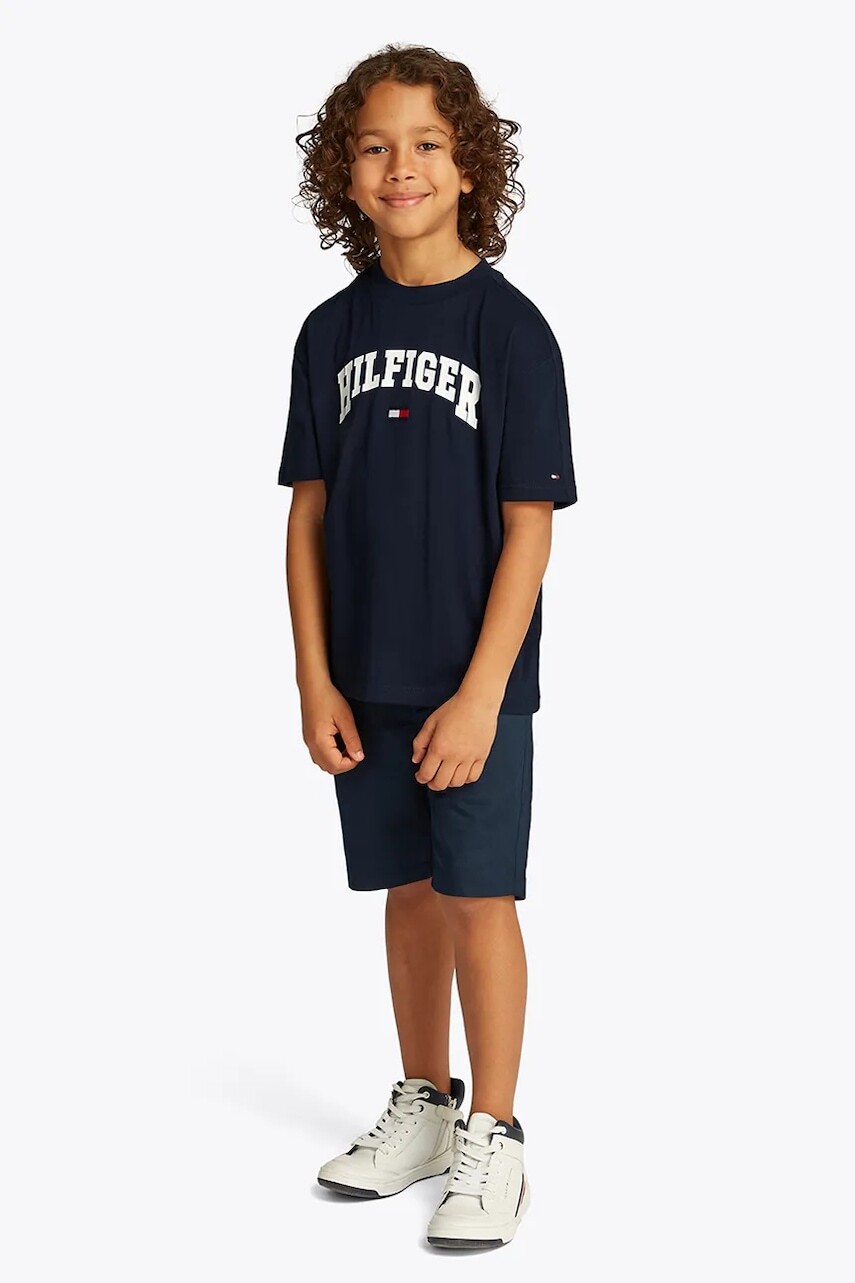 Detské bavlnené tričko Tommy Hilfiger tmavomodrá farba, s potlačou, KB0KB09533