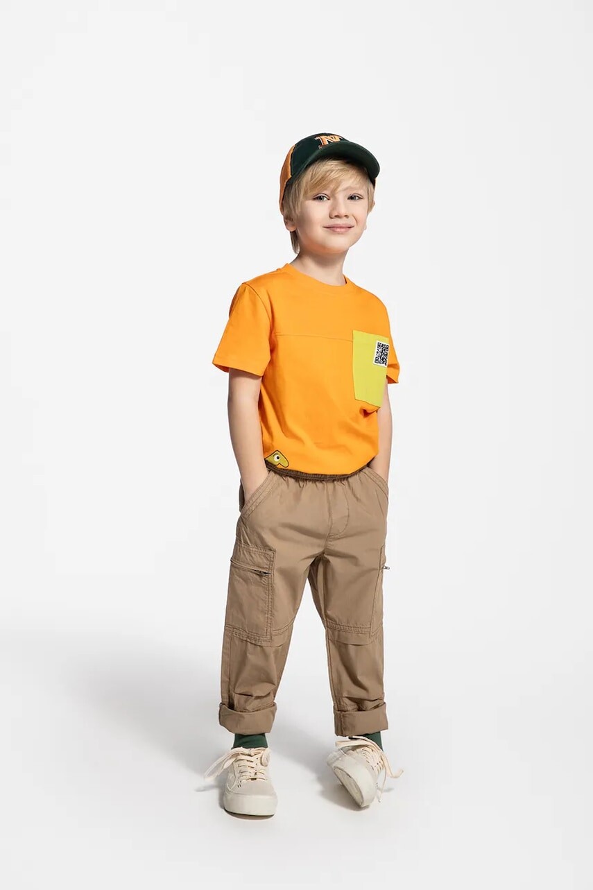 Detské bavlnené nohavice Coccodrillo hnedá farba, jednofarebné, MONOCHROME BOY KIDS