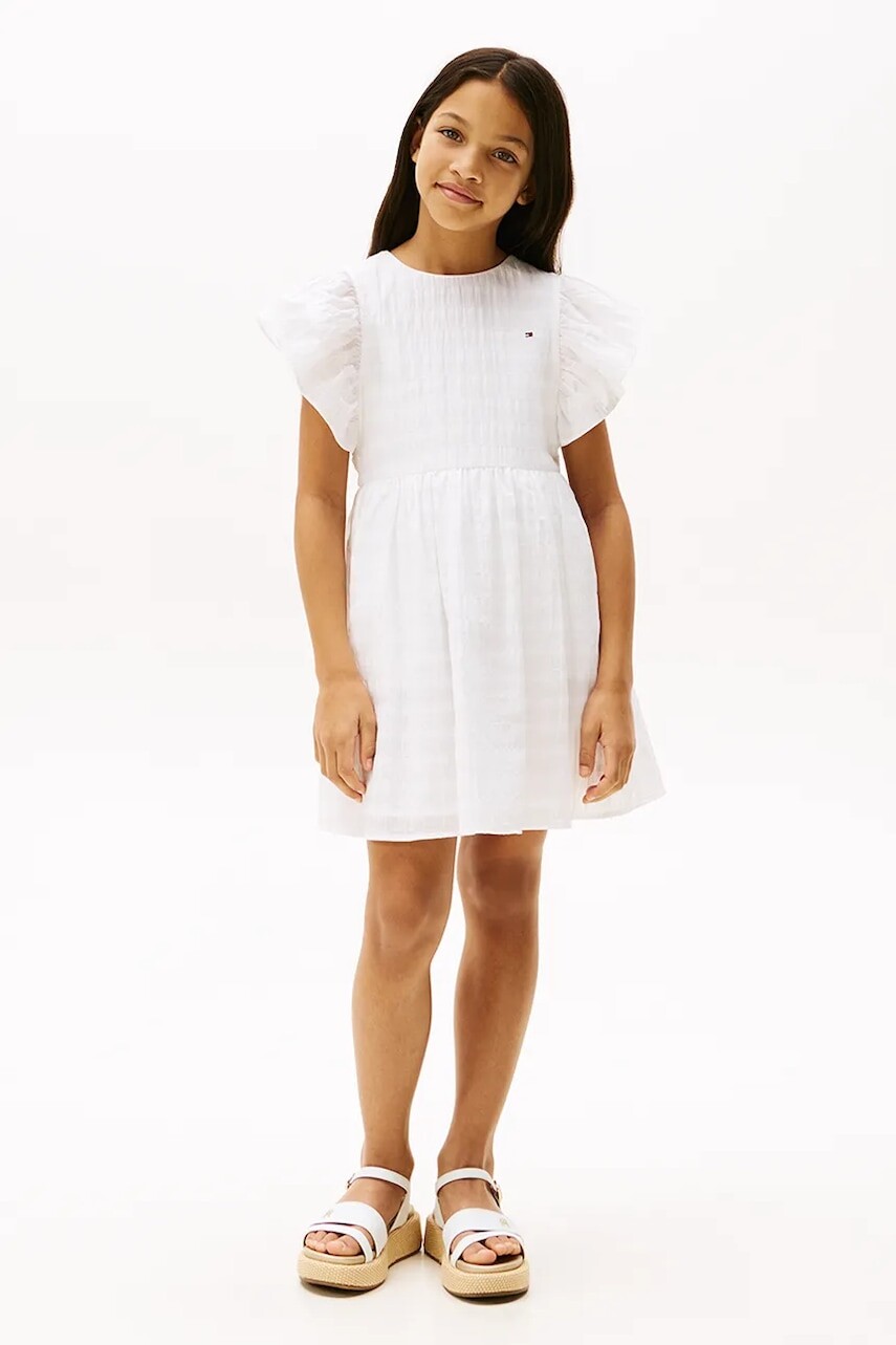 Dievčenské šaty Tommy Hilfiger biela farba, mini, áčkový strih, KG0KG08472
