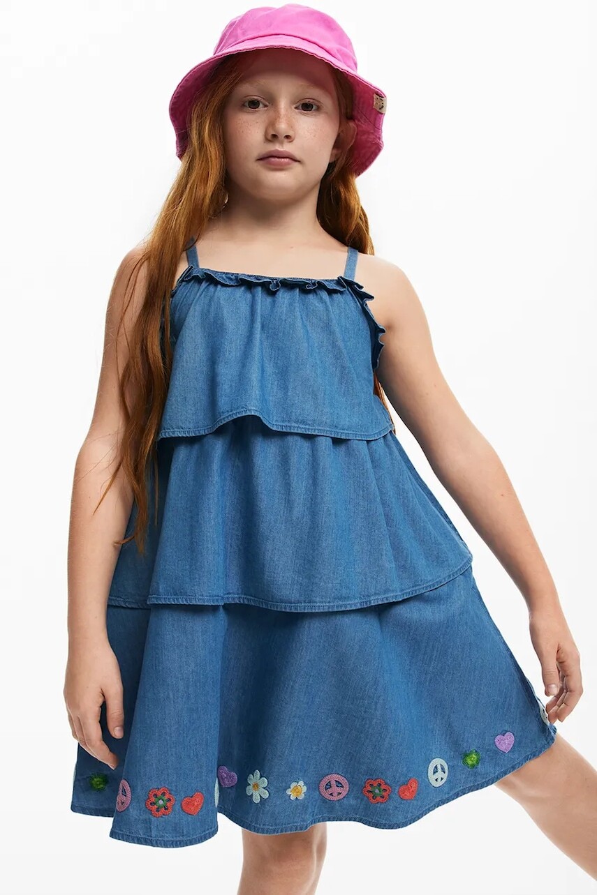 Dievčenské rifľové šaty Desigual mini, áčkový strih, 25SGVW04