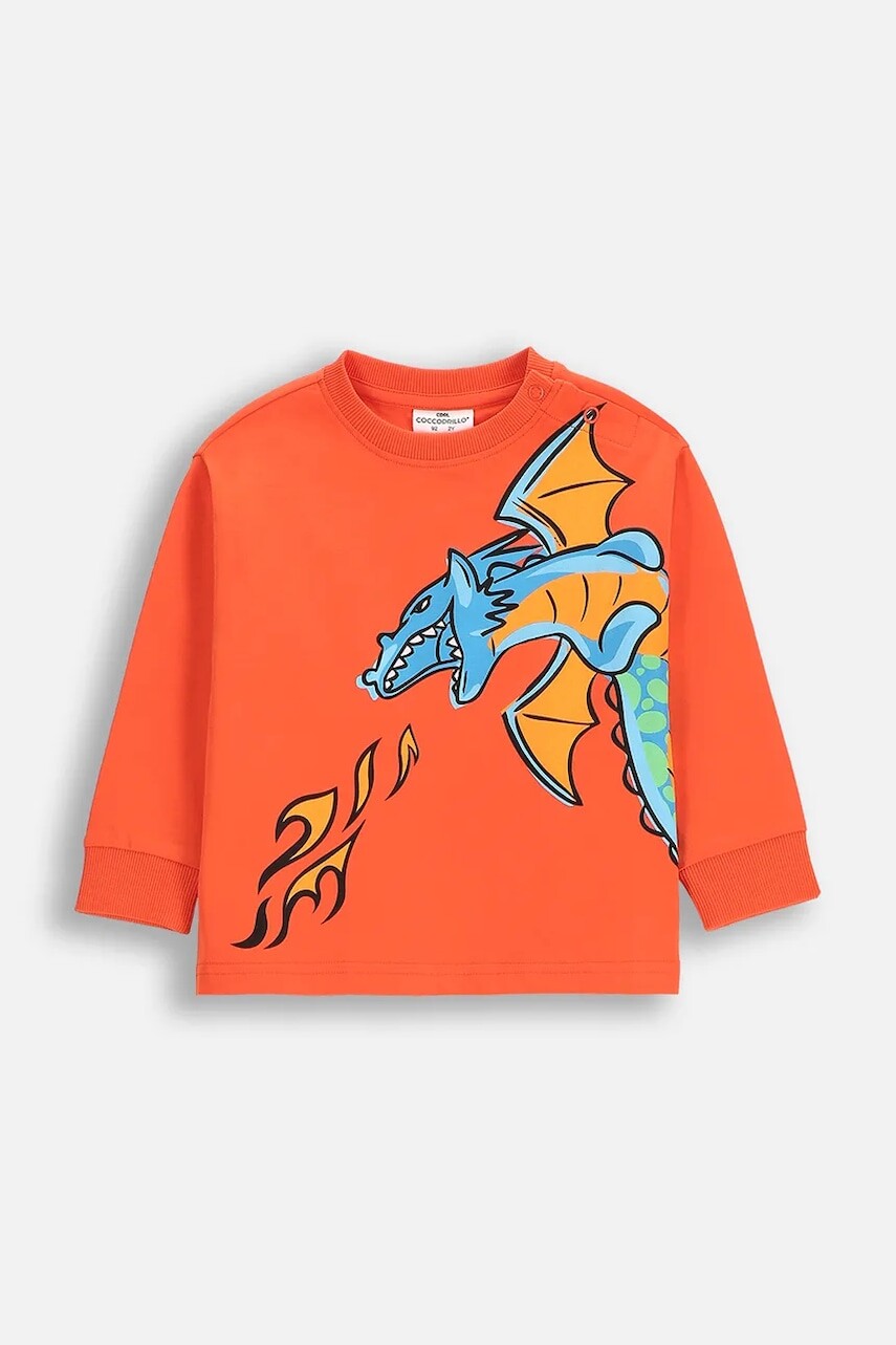 Detská bavlnená mikina Coccodrillo oranžová farba, s potlačou, DRAGONS BOY KIDS