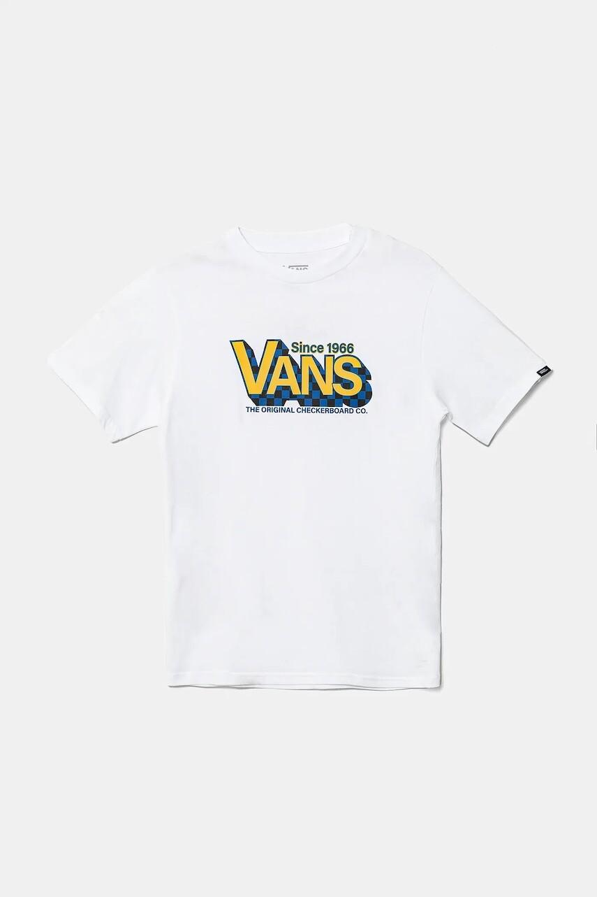 Detské bavlnené tričko Vans Checker Drop biela farba, s potlačou, VN000MK6WHT1