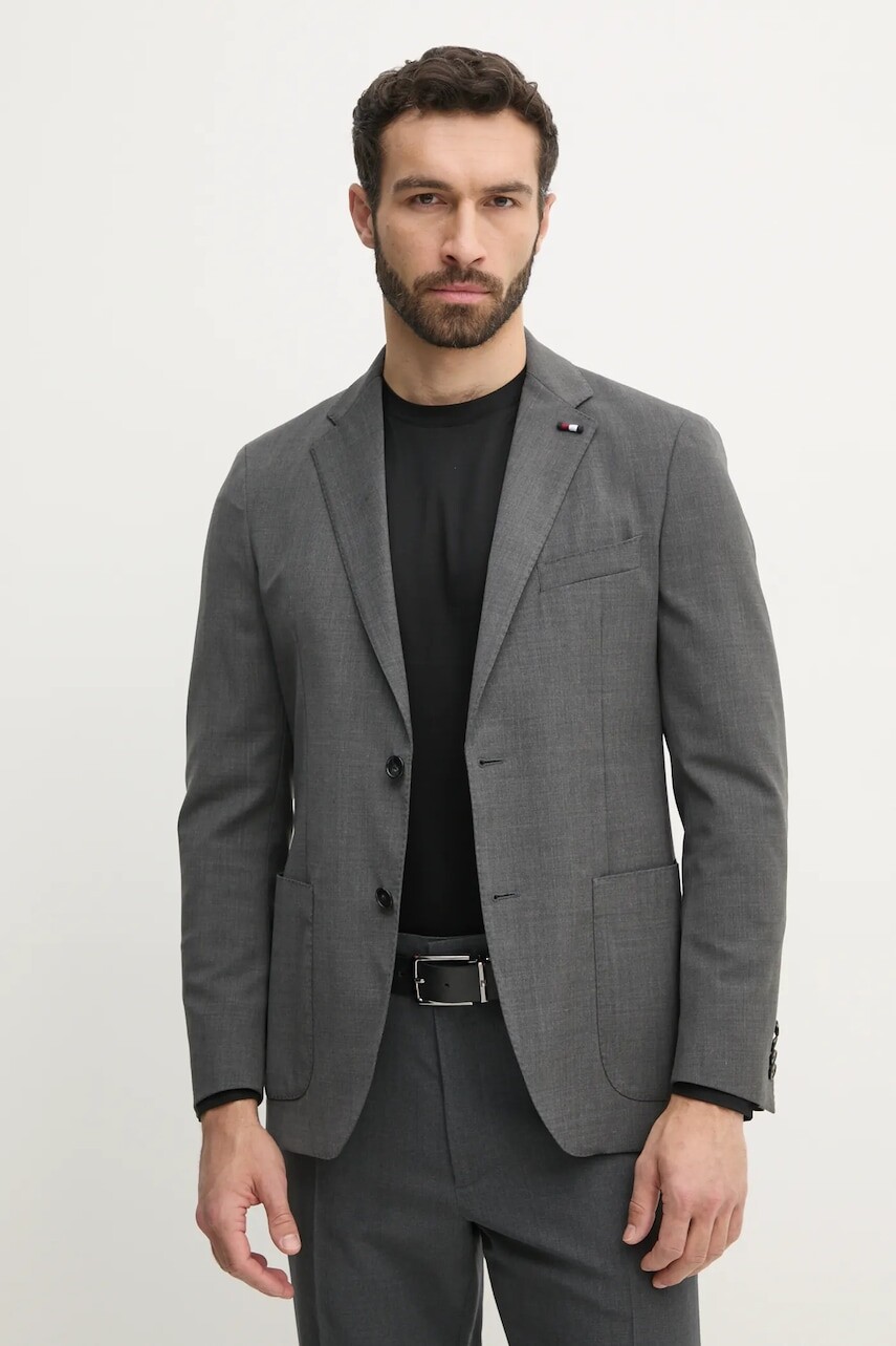 Sako s prímesou vlny Tommy Hilfiger šedá farba, SQTHL6505.SQTH401