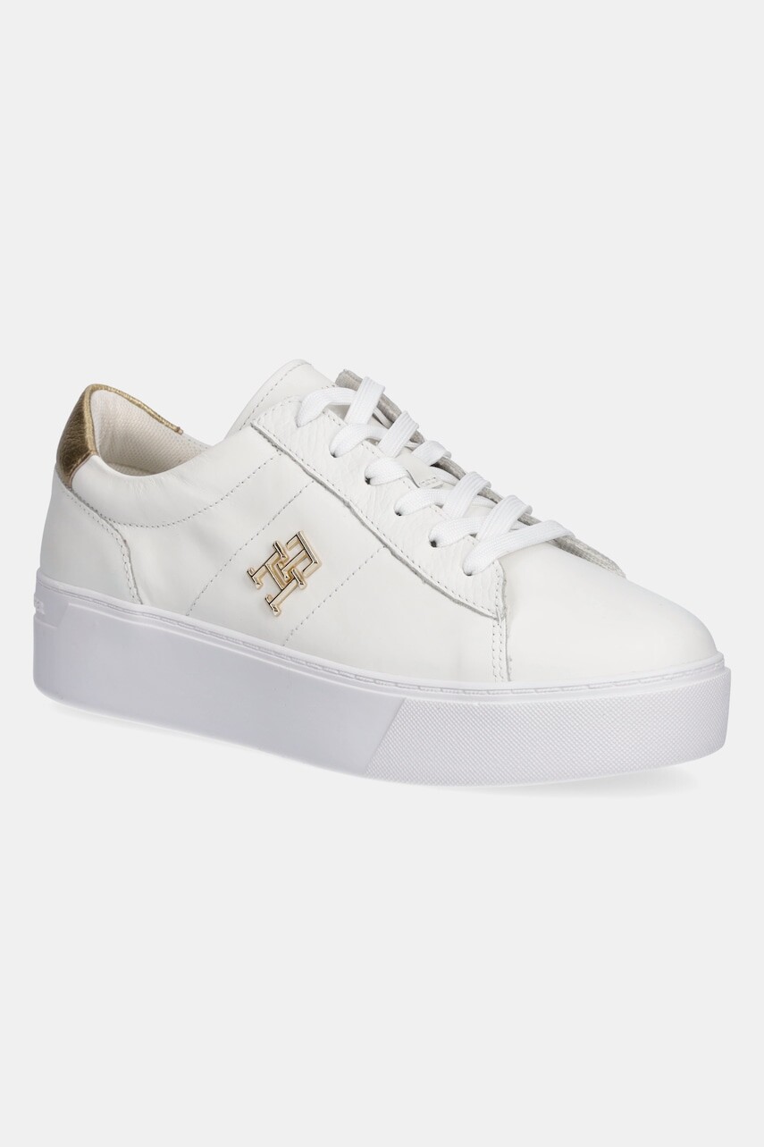 Kožené tenisky Tommy Hilfiger PLATFORM COURT SNEAKER METALLICS dámske, biela farba, FW0FW08648