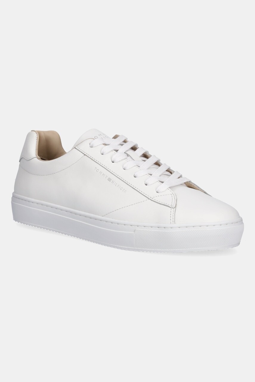 Kožené tenisky Tommy Hilfiger PREMIUM CUPSOLE LEATHER pánske, biela farba, FM0FM05412