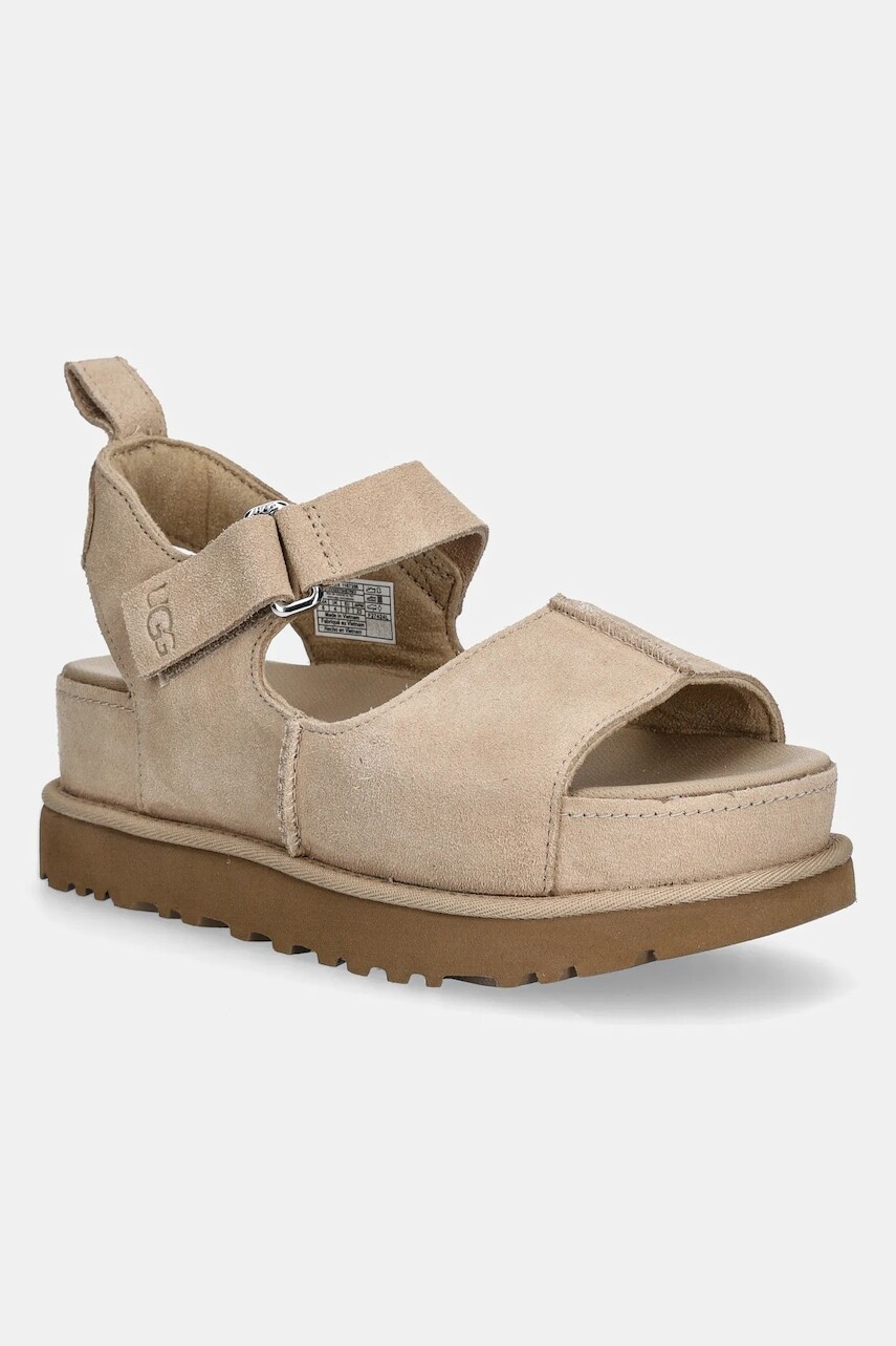 Semišové sandále UGG Goldenstar Hi dámske, béžová farba, na platforme, 1167356-SAN