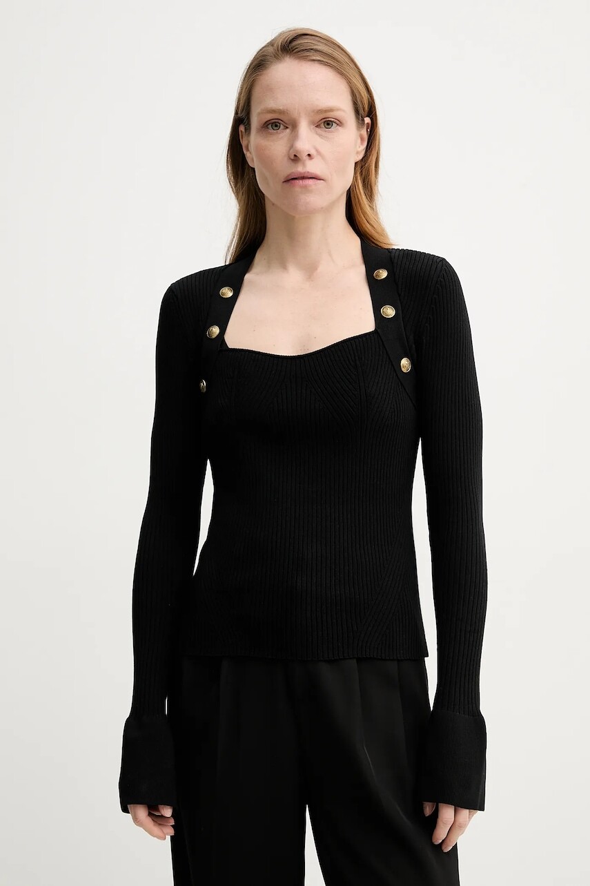 Sveter The Kooples dámsky, čierna farba, tenký, FPUL30090K