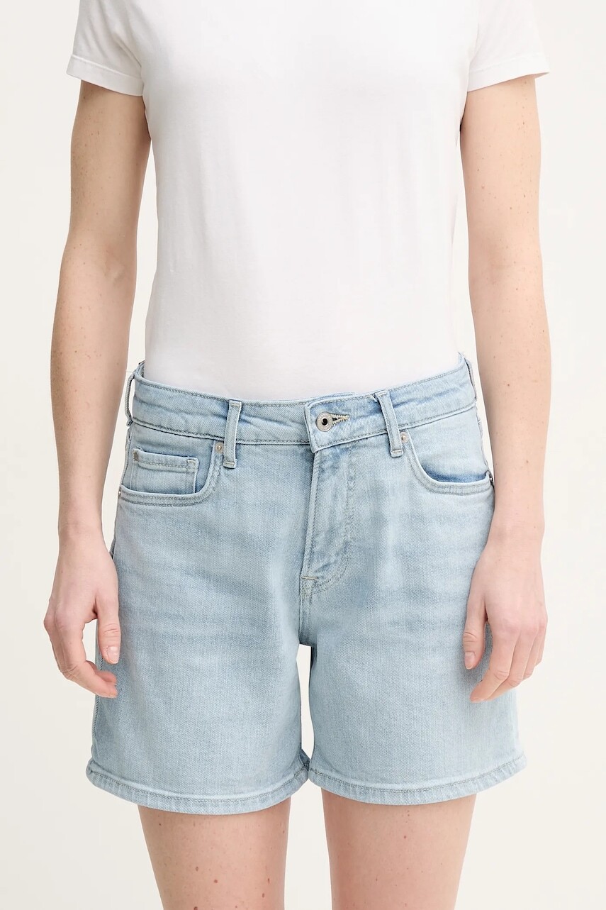 Rifľové krátke nohavice Pepe Jeans FITTED SHORT HW MARY dámske, jednofarebné, vysoký pás, PL801191PG7