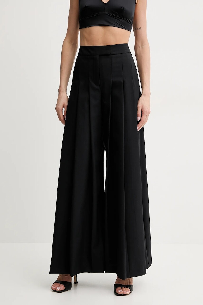 Nohavice Karl Lagerfeld dámske, čierna farba, široké, stredne vysoký pás, A2W10106