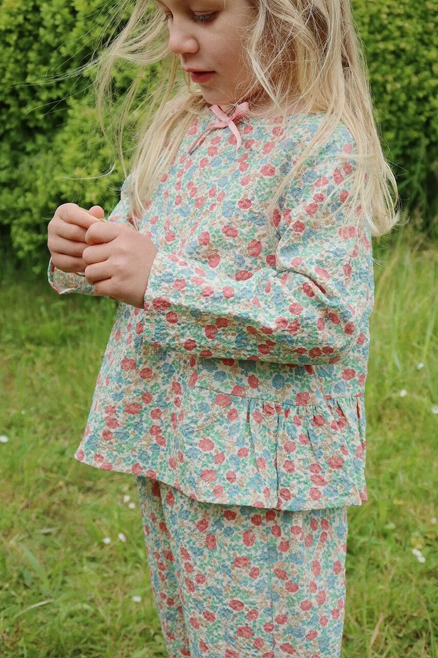 Detská blúzka Konges Sløjd ELIN BOW BLOUSE GOTS tyrkysová farba, vzorovaná, KS102432