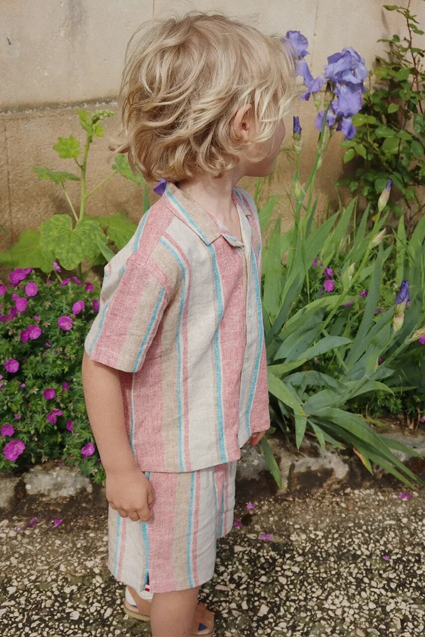 Detská ľanová košeľa Konges Sløjd VENICE SS SHIRT ružová farba, KS102448